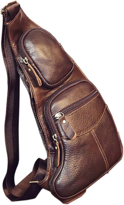 Xieben Leather Shoulder Bag Sling Chest Bag Crossbody Pack for Men Women