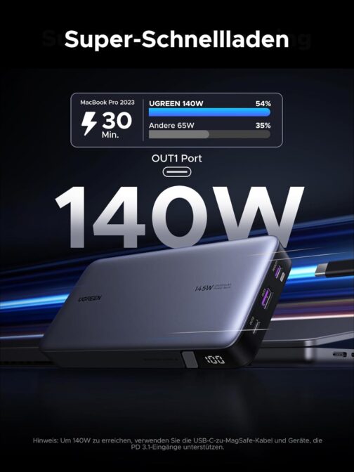 UGREEN Nexode Power Bank 145 W Max 25000 mAh External Battery with 3 Ports USB C Power Bank with Digital Display, Compatible with MacBook Pro/Air, iPhone 16 Pro Max/Pro/16/15, Galaxy S24 Ultra, Dell – Bild 2