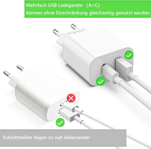 USB C Charger with USB Adapter [2 in 1] Pack of 2 Charging Adapters for iPhone/iPad/Headphones/Mobile Phone Power Supply Multiple Charging Plug PD 3.0 Quick Charger Socket USB-C Plug Charger, Without – Bild 7