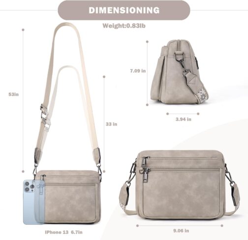 MUIIKOLA Shoulder bag ladies, shoulder bag women's medium size bag women's shoulder bag, shoulder bag women's leather, soft wide strap, B-beige grey, Fashionable – Bild 3