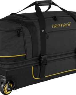 normani Travel Bag 2-Wheel Trolley 120-150 Litres Soft Luggage Travel Bag with Wheels and 6 Compartments – Expandable Travel Trolley – Roller Bag Sports Bag 81 x 39 x 39/47 cm, black/yellow