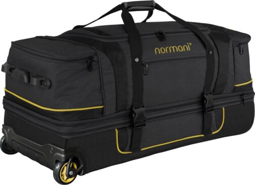 normani Travel Bag 2-Wheel Trolley 120-150 Litres Soft Luggage Travel Bag with Wheels and 6 Compartments - Expandable Travel Trolley - Roller Bag Sports Bag 81 x 39 x 39/47 cm, black/yellow – Bild 2