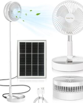 AKOFIC Portable Floor Fan, Quiet, 8 Inch Battery & Solar Powered Fan, Foldable USB Table Fan with 5200 mAh Battery, Height Adjustable Telescopic Fan for Bedroom, Office, Camping