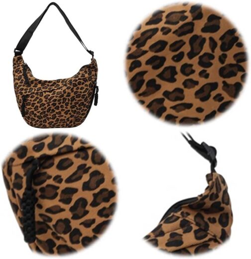 Women's Half Moon Shoulder Bag, Hobo Bag, Nylon Crossbody Bag, Women's Multiple Pockets, Shoulder Bag with Adjustable Shoulder Strap, Leopard/Solid Colour, Large Capacity for Travel, Work, Uni – Bild 8