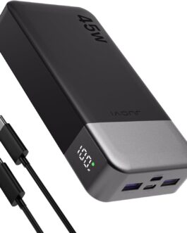 JUOVI Portable Power Bank J2621, 20000 mAh Battery Pack, 45 W Fast Charging Function, Compatible with Switch, MacBook, Tablet, Dell, HP, Notebook, Samsung, iPhone 16 15 14 13, Steam Deck and More