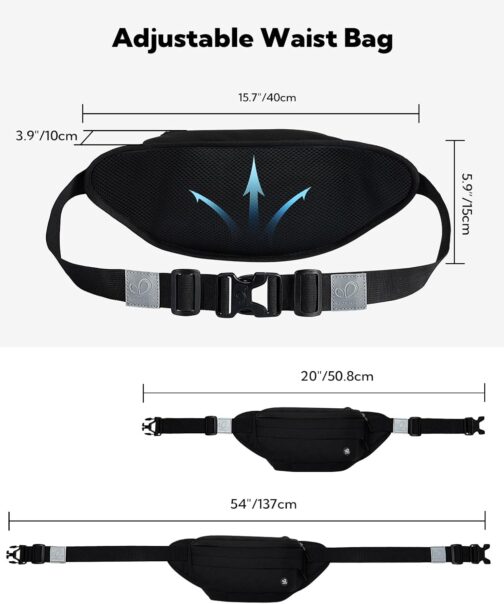 WATERFLY Bum Bag Men Women Large: Waist Bag Sport Belt Bag Mobile Phone Waterproof Hip Waist Nylon Work Festival Fanny Pack Dog Training Dam Man, Dark Black – Bild 5