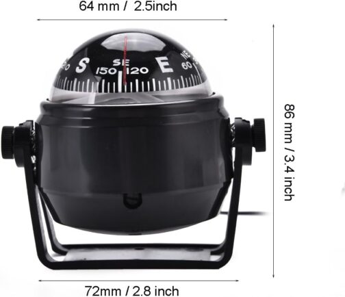 Digital Marine Compass High Precision Pivoting Night Vision Ball Compass Electronic Adjustable Navigation Compass with Holder for Marine Boots, Car, Motorcycle – Bild 7
