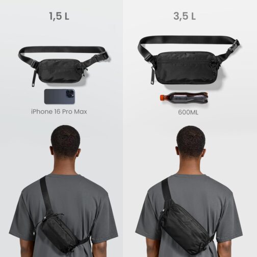 tomtoc Sling Bag Bum Bag for Men Women Anti Theft Shoulder Bag Chest Bag with RFID Protection, Lightweight Belt Bag Crossbody Bag for Everyday Travel, black – Bild 3