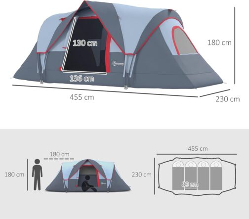 Outsunny Campingzelt für 5-6 Personen stabil wasserdicht Familienzelt mit Eingang Fenster Packtasche, Zelt mit 3000mm Wassersäule Tunnelzelt Kuppelzelt für Camping Reise Garten – Bild 7