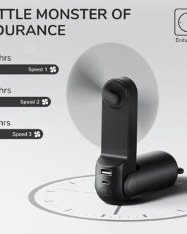 JISULIFE Handheld Mini Fan 3 in 1 with 4500 mAh Power Bank USB Battery Small Battery Operated Max 37 Hours Runtime Portable Fan Torches Function Black
