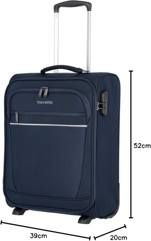 travelite 2-wheel hand luggage suitcase with lock meets IATA cabin luggage dimensions, luggage series cabin: Compact Soft Luggage Trolley, 090237, 52 cm 39 Litres, Navy (Blue), 52 cm – Bild 10