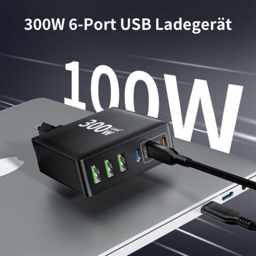 HSSNS 300 W USB-C Charger, 6 Port USB Charger, Multiple Fast Charger with 3 USB-C and 3 USB-A, GaN PD Charger USB C for MacBook iPad Pro/Air, iPhone 16 15 Pro Max, Samsung etc. – Bild 3