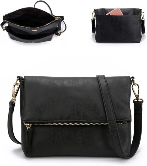 Gladdon Women's Shoulder Bag, Shoulder Bag with Zip, Crossbody Bag, Leather Handbag, Small, Daypack, black, Retro