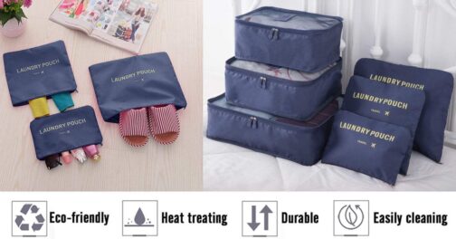 Vicloon Suitcase Organiser, 8–in–1 Set Luggage Organiser, Waterproof Travel Garment Bags Includes 2 Shoe Bags, 3 Packing Cubes and 3 Storage Bags, for Clothes, Shoes, Cosmetics, Dark Blue – Bild 6