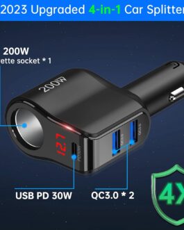 PD 30 W Car Charger Distributor: 200 W 12 V USB C Cigarette Lighter Adapter Splitter 12 Volt DC Plug Multiple Car Socket with Voltmeter Dual Type C Connection for iPhone Samsung Mobile Phone GPS