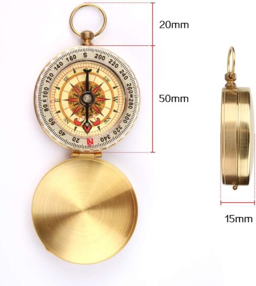 Mitening Outdoor Compass Portable Brass Compass Pocket Compass Classic Waterproof Marching Compass Pocket Watch Flip Open with Luminous Numbers for Camping Hiking Hunting and Outdoor Activities – Bild 2