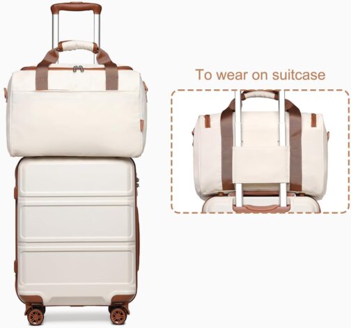 KONO Suitcase Trolley Hand Luggage Set 2/4 Piece Luggage Sets, cream white, carry-on luggage – Bild 4