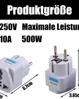 Powice Pack of 3 Universal Adapters, 10A/250V 500W Travel Adapter, UK to EU, EU Plug Adapter, International Plug Adapter for UK, USA, China and More