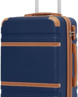 COOLIFE Suitcase Trolley Suitcase Hard Shell Suitcase Rolling Suitcase Travel Suitcase from ABS Material with TSA Lock Telescopic Handle and 4 Twin Wheels, Blue / Brown, Hand luggage, Hard shell