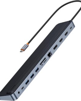 Baseus Laptop Docking Station Triple Display 12-in-1 with 2 x 4K HDMI, DP, 100W PD, 3 x USB 3.0, 1 x USB C, Gigabit Ethernet, SD and TF Card Reader for MacBook/Dell/HP/Surface/Steam Deck