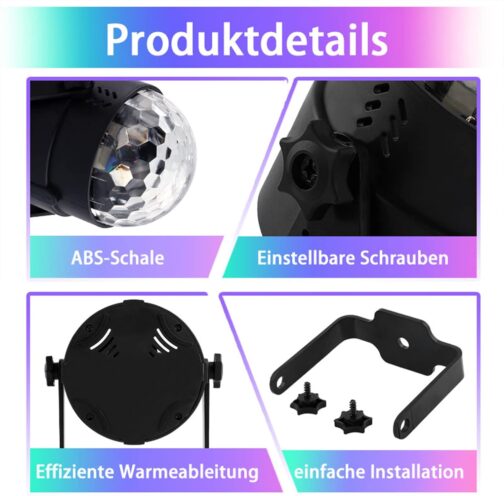 Disco Ball, SEBRUANC Disco Lights LED Music Controlled DJ Party Light 360° Rotating Ball Lights 3W RGB Stage Lights with Remote Control for Home Birthday KTV Christmas 1 Piece – Bild 8