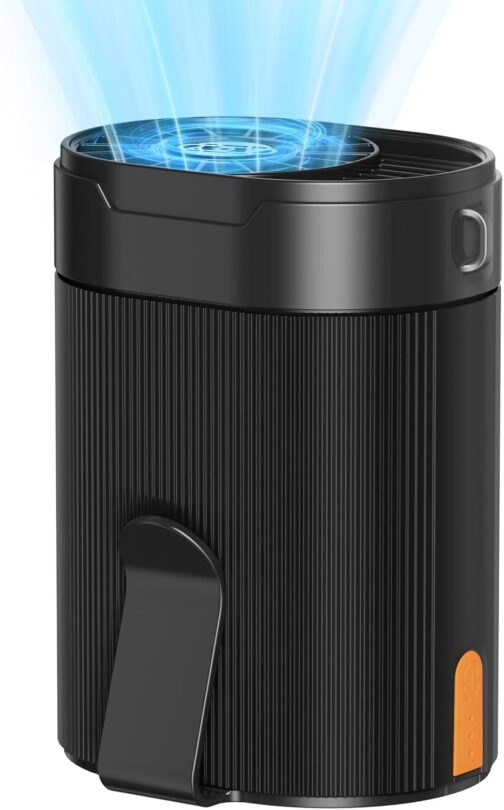 COZOME Portable Fan Battery, Small T-Shirt Fan with Clip, Rechargeable Waist Fan on Belt, Turbo Belt Fan with Hanging Rope, 4 Wind Strengths, USB C, 6600 RPM, Ideal for Work, Construction Site