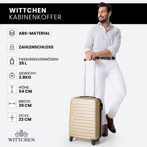 Wittchen Sturdy Suitcase, Trolley, Hand Luggage, Cabin Case. Dimensions: 54 x 39 x 23 cm. Capacity: 38 L. Weight: 2.8 kg. ABS, gold – Bild 9