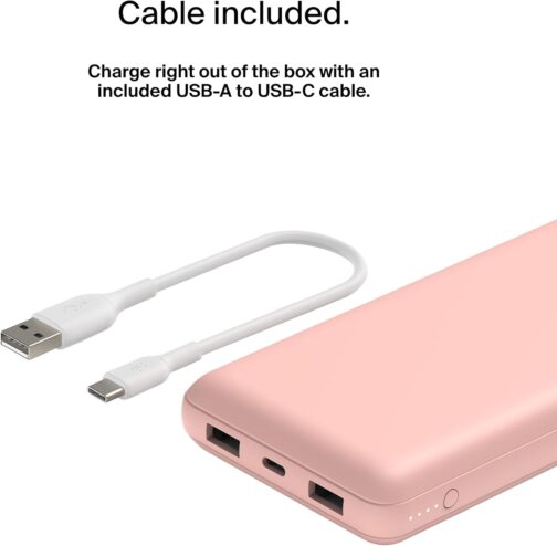 Belkin Portable USB C Charger, 20,000mAh, 20K Power Bank with USB-C Input/Output and 2 USB-A Ports with USB-C/USB-A Cable for iPhone, Galaxy, Pixel, iPad, AirPods and Other Devices - Rose Gold – Bild 8