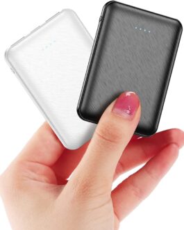 2 Packs Mini Power Bank Small But Strong 5000 mAh External Battery, Portable Power Bank, Mobile Phone Power Bank with Cable, Lightweight External Battery (Black and White)