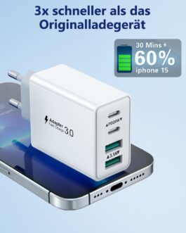 USB C Charger, 4-Port USB Plug Fast Charger Multiple Power Supply USBC Fast Charger PD Power Adapter Charging Plug USB Fast Charging for iPhone 16 15 14 13 12 11 Pro Max, iPad, Samsung, Mobile Phones