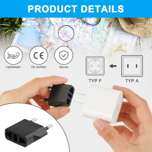 AXFEE Travel Adaptor US to EU, Pack of 2 US to EU Adapter, EU Plug Adapter Socket, Adapter USA Germany Plug, Universal Adapter from USA to EU Germany France Italy Spain – Bild 3