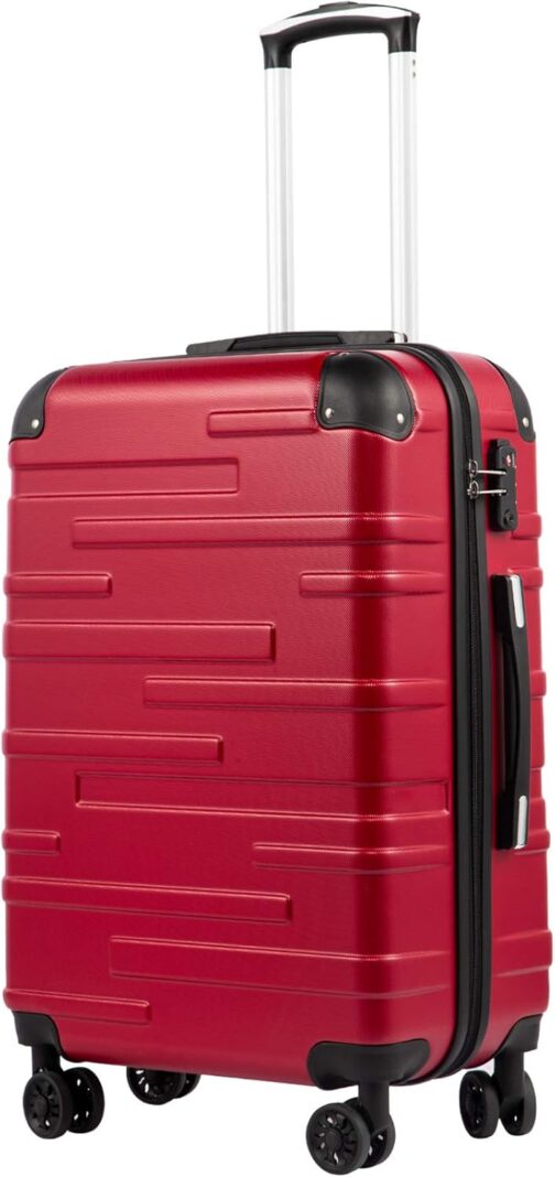 COOLIFE Hard Shell Suitcase Rolling Suitcase Travel Suitcase Expandable Luggage (Only Large Suitcase Expandable) ABS Material with TSA Lock and 4 Wheels, Spinel Red, Hand luggage, Unisex