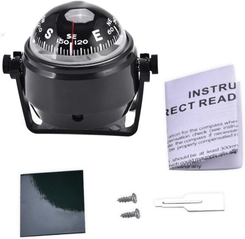 Digital Marine Compass High Precision Pivoting Night Vision Ball Compass Electronic Adjustable Navigation Compass with Holder for Marine Boots, Car, Motorcycle