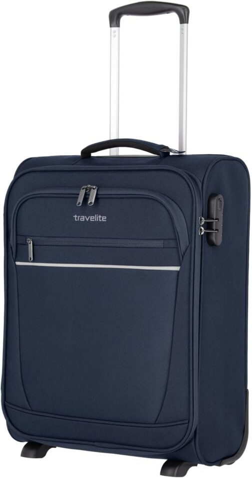 travelite 2-wheel hand luggage suitcase with lock meets IATA cabin luggage dimensions, luggage series cabin: Compact Soft Luggage Trolley, 090237, 52 cm 39 Litres, Navy (Blue), 52 cm – Bild 4