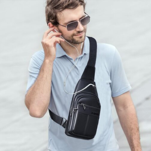 A-QMZL Men's Shoulder Bag Backpack One Shoulder Men's Leather Shoulder Bag Men's Small Waterproof Shoulder Sling Bag Small Crossbody Bag, black 1, Retro – Bild 2