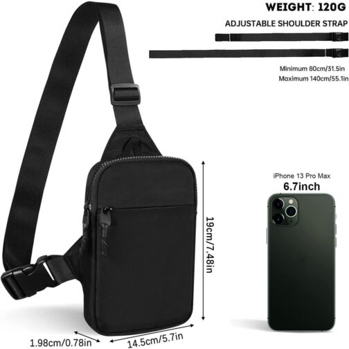 Hatriel Sling Chest Crossbody Bag, Waterproof Shoulder Bag, Chest Bag, Men and Women, Waterproof Lightweight Chest Bag, Sling Shoulder Backpack, for Travel, Hiking, Cycling, Running (Black) – Bild 3