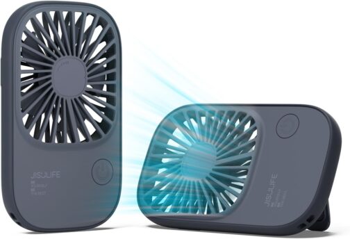 JISULIFE Handheld Fan, Mini Fan, Small Portable Fan with Holder, Rechargeable USB Eyelash Fan with 3 Speeds, Make Up Fan for the Office Outdoors, Blue