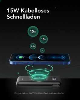 Charmast Power Bank, Wireless Powerbank 20000mAh Induktives Laden Kabellose Ladegerät, 22,5W PD/QC 3.0 Externe Handyakkus mit LED Display Kompatibel mit iPhone 16 15 14 13 12 Pro max Samsung Huawei
