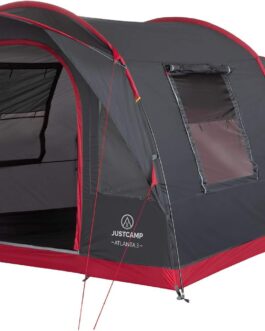 Justcamp Atlanta 3, 5 or 7 Person Family Tent – Tunnel Tent with Standing Height Including Canopy & Floor, Entrance with Fly Screen – Camping Tent Large, Spacious, Waterproof – Ideal for Camping &