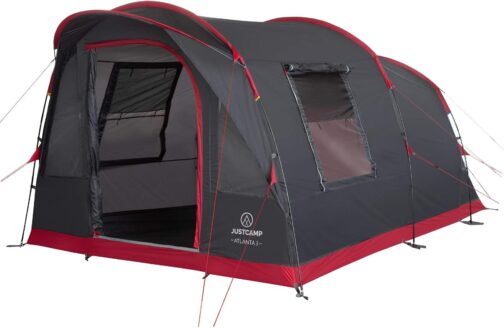 Justcamp Atlanta 3, 5 or 7 Person Family Tent - Tunnel Tent with Standing Height Including Canopy & Floor, Entrance with Fly Screen - Camping Tent Large, Spacious, Waterproof - Ideal for Camping &