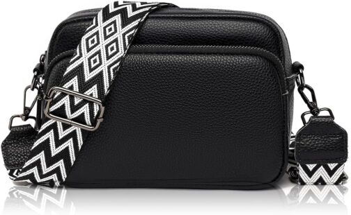 GSenhui Crossbody Bag Women's Genuine Leather Small Shoulder Bag with Wide Strap Zip and Removable Shoulder Strap Mobile Phone Case for Hanging Women Black