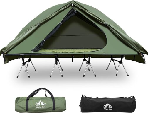Night Cat Children's Bed Tent with Camping Bed for 1 Man Foldable Waterproof Lightweight Tent Off the Ground Easy Assembly and Portable for Hiking Travel