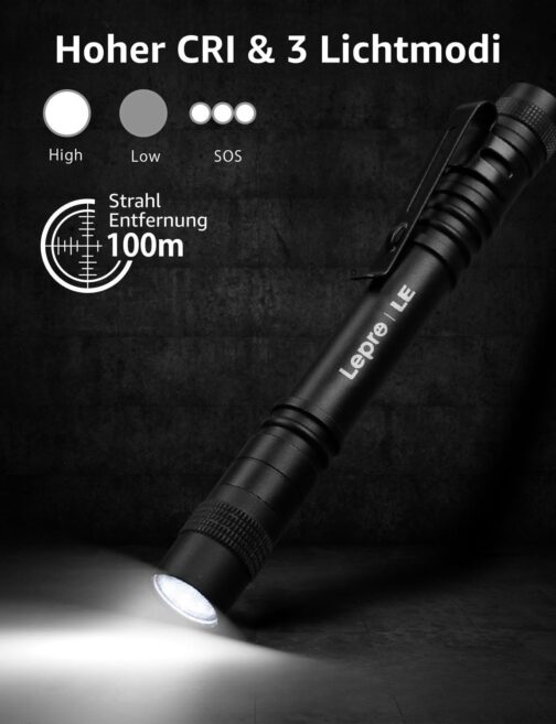 Lepro Torch, Mini LED Torch, IPX4 Waterproof Pen Torch, 3 Modes Handheld Torch Small, Pen Lamp Perfect for Inspection, Work, Repair (Pack of 2) – Bild 2