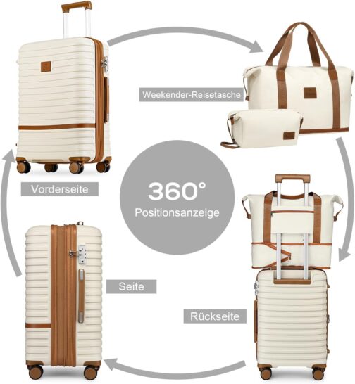 Joyway Suitcase Travel Suitcase from ABS Hard Shell Expandable Trolley Suitcase Set, white/brown – Bild 5