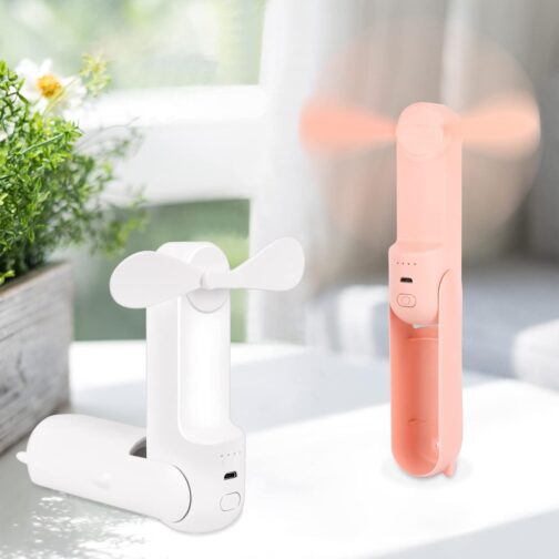 Handheld Fan, USB Fan, Portable Mini Fan, 3-in-1 Foldable Fan, Small, Small Pocket Fan with Power Bank, Beauty Mirror Function for Travel, Home, Office, Outdoor (Rose) – Bild 3