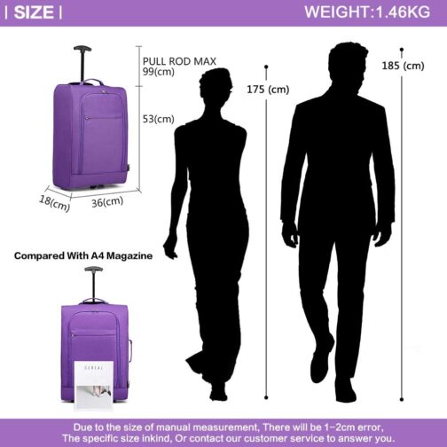 KONO Lightweight Cabin Trolley Hand Luggage Suitcase Soft Case Small Suitcase for Aeroplane Hand Luggage for Lufthansa Eurowings Ryanair Rolling Suitcase Trolley Fabric Case 53 x 36 x 18 cm, Purple, – Bild 3