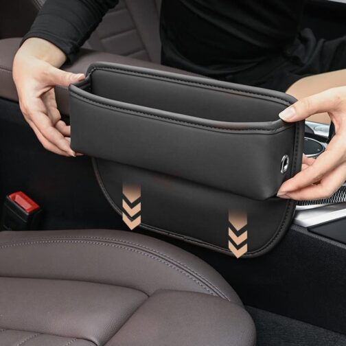 Storage Box for Car Seats, Car Seat Gap Organiser Storage Box Car Centre Console, Car Accessories Front Seats Side Pocket Car Seat Leather Storage Bag for Small Items, Mobile Phones (Black) – Bild 7