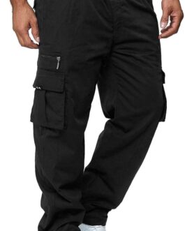 SOOUICKER Cargo Trousers Men’s Baggy Casual Trousers with Side Pockets Trousers Relaxed Fit Hiking Trousers Summer Outdoor Trousers for Men Cargo Jogging Bottoms with Button Placket Cargo Trousers