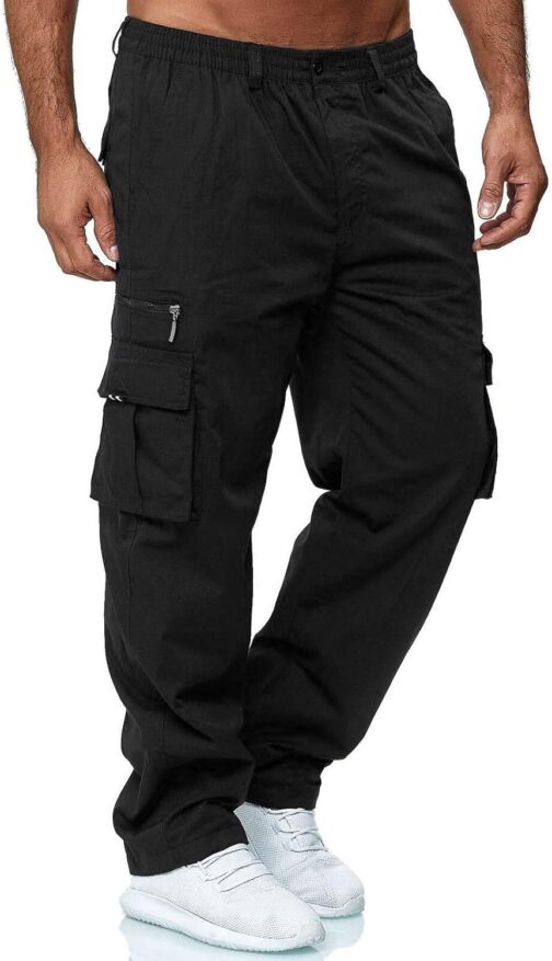 SOOUICKER Cargo Trousers Men's Baggy Casual Trousers with Side Pockets Trousers Relaxed Fit Hiking Trousers Summer Outdoor Trousers for Men Cargo Jogging Bottoms with Button Placket Cargo Trousers