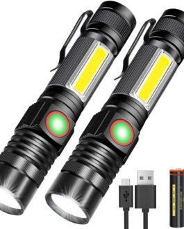 Karrong LED torch magnetic USB rechargeable (includes 18650 battery) COB work light with 4 modes waterproof zoom extremely bright torches for outdoor camping emergency (pack of 2)